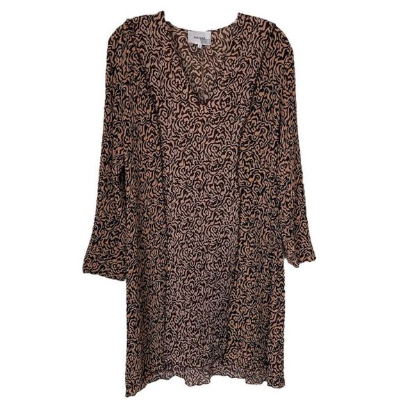 Nanushka Brown Crinkle Paneled V-Neck Long Sleeve Mini Dress Size Extra Small - Picture 1 of 5